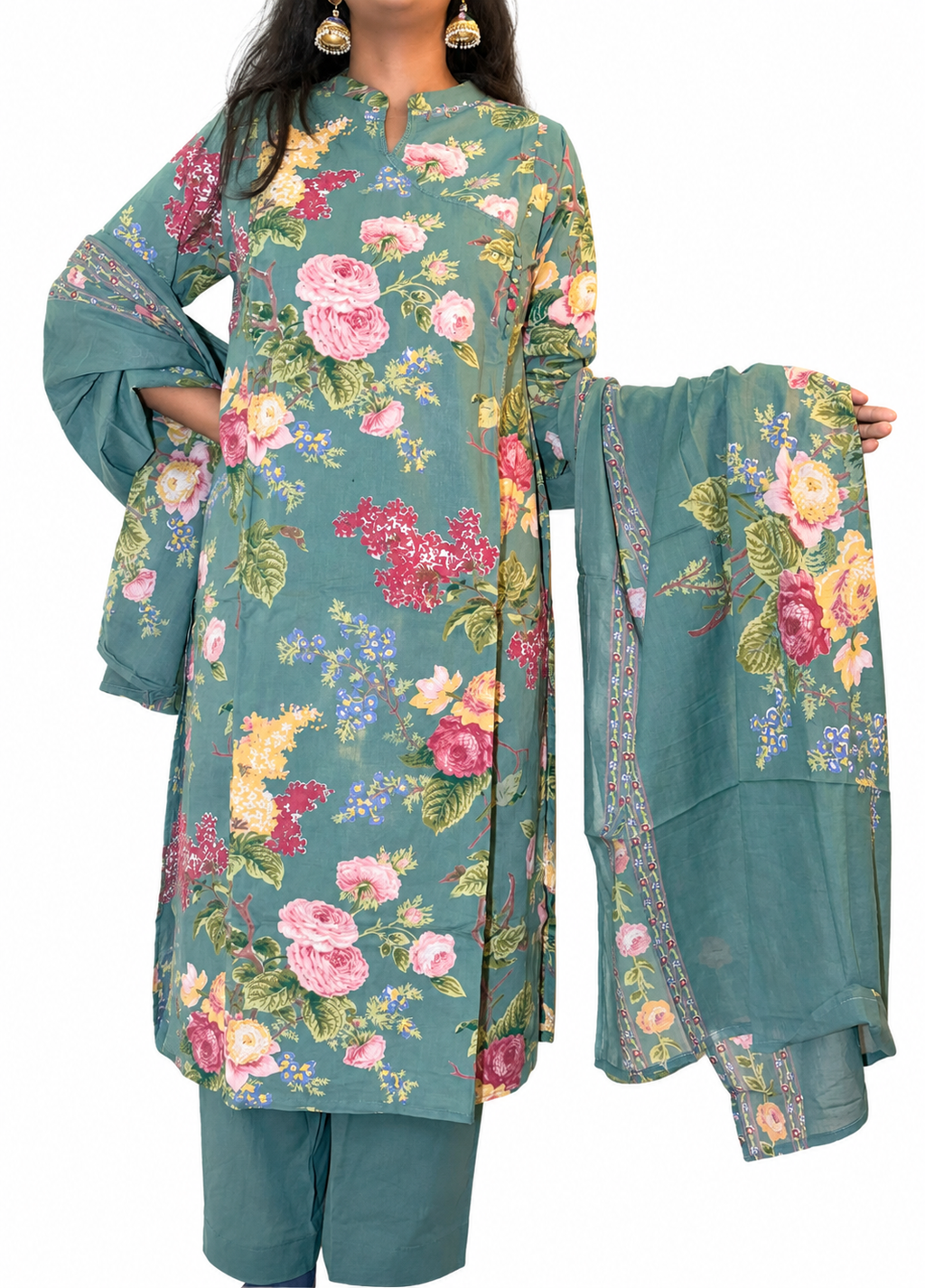 Bahaar Sage Green Floral Suit Set
