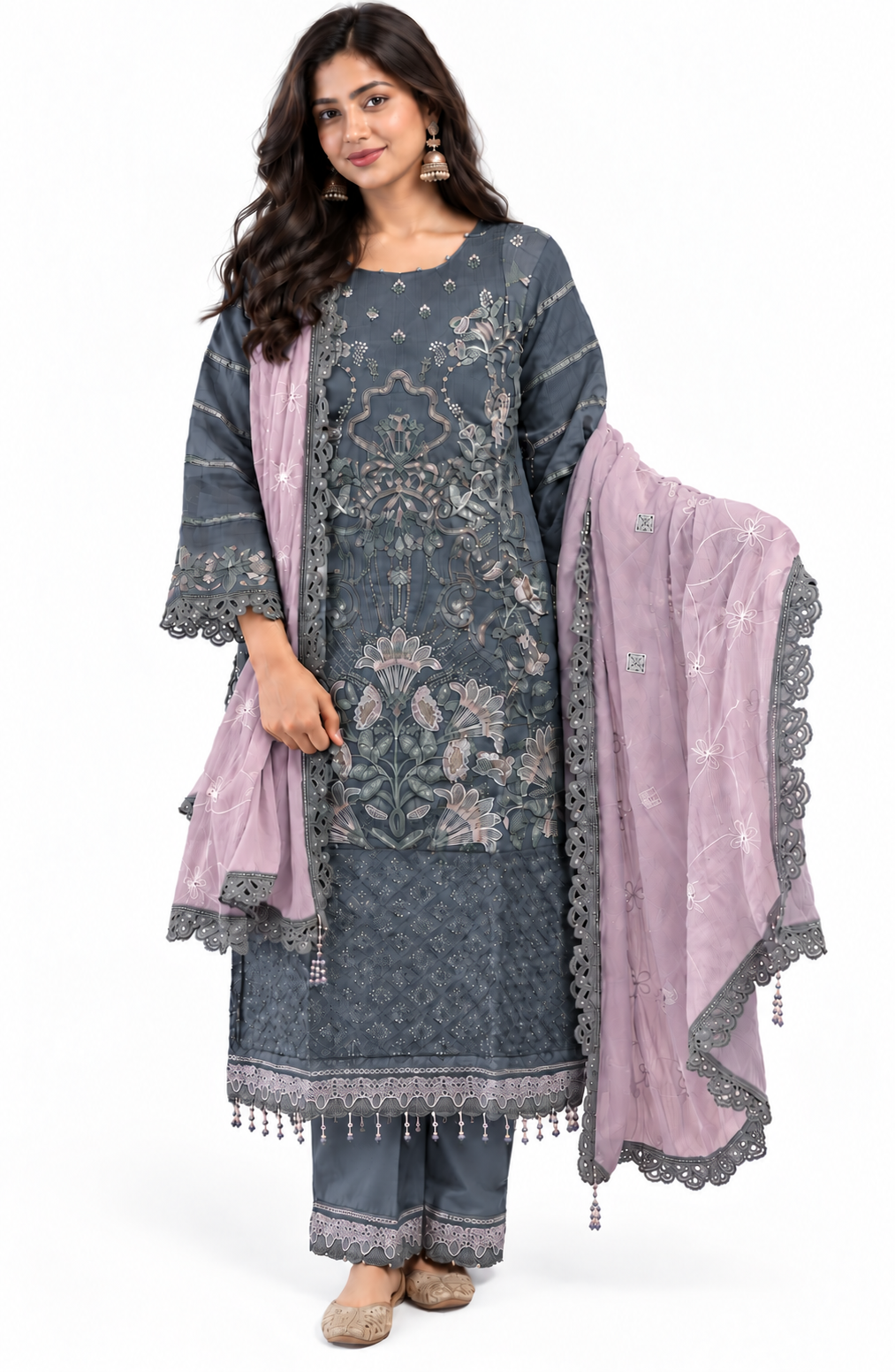 Mariya Gulabi Kali Heavy Suit-Graphite Blue