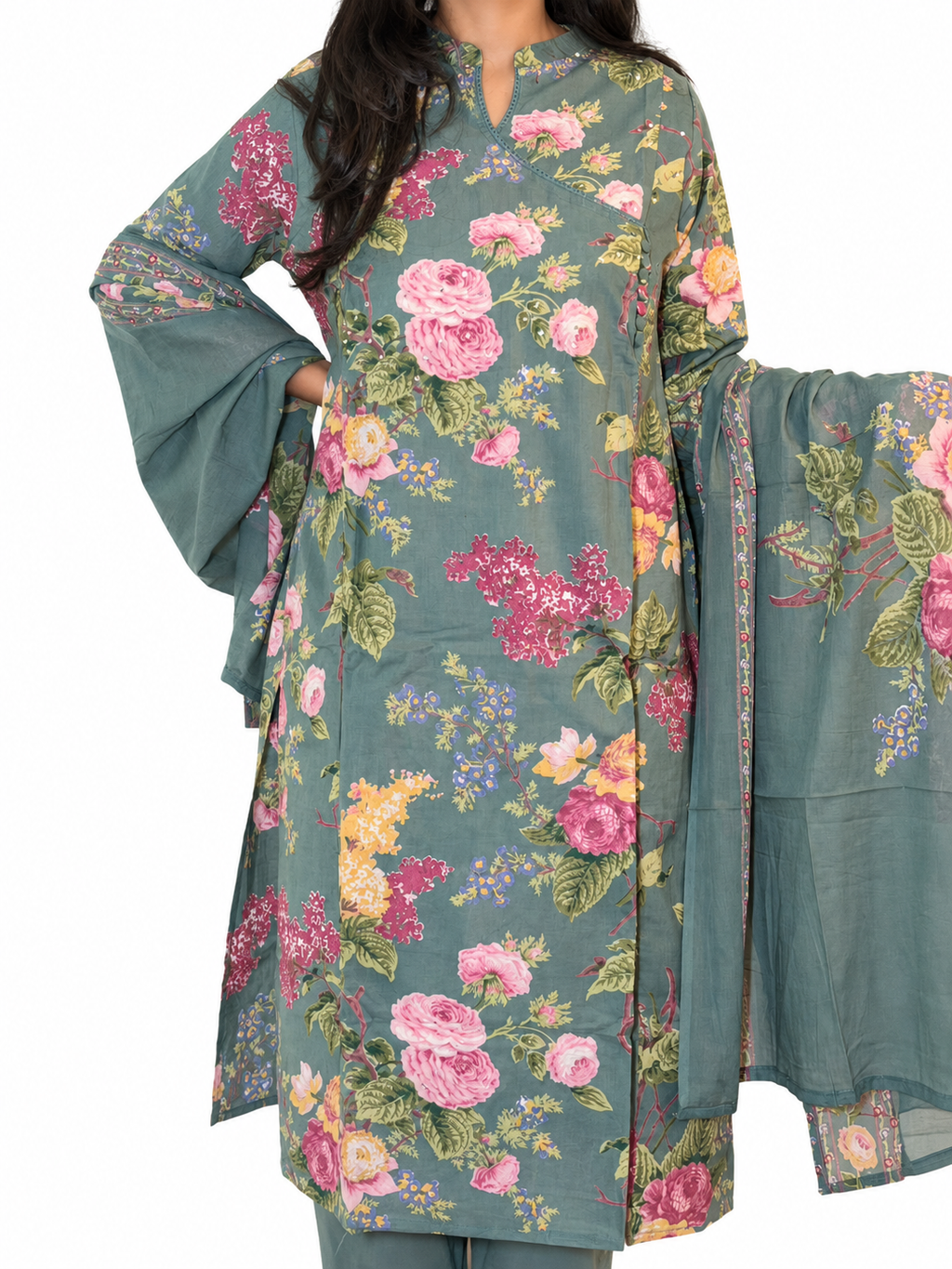 Bahaar Sage Green Floral Suit Set