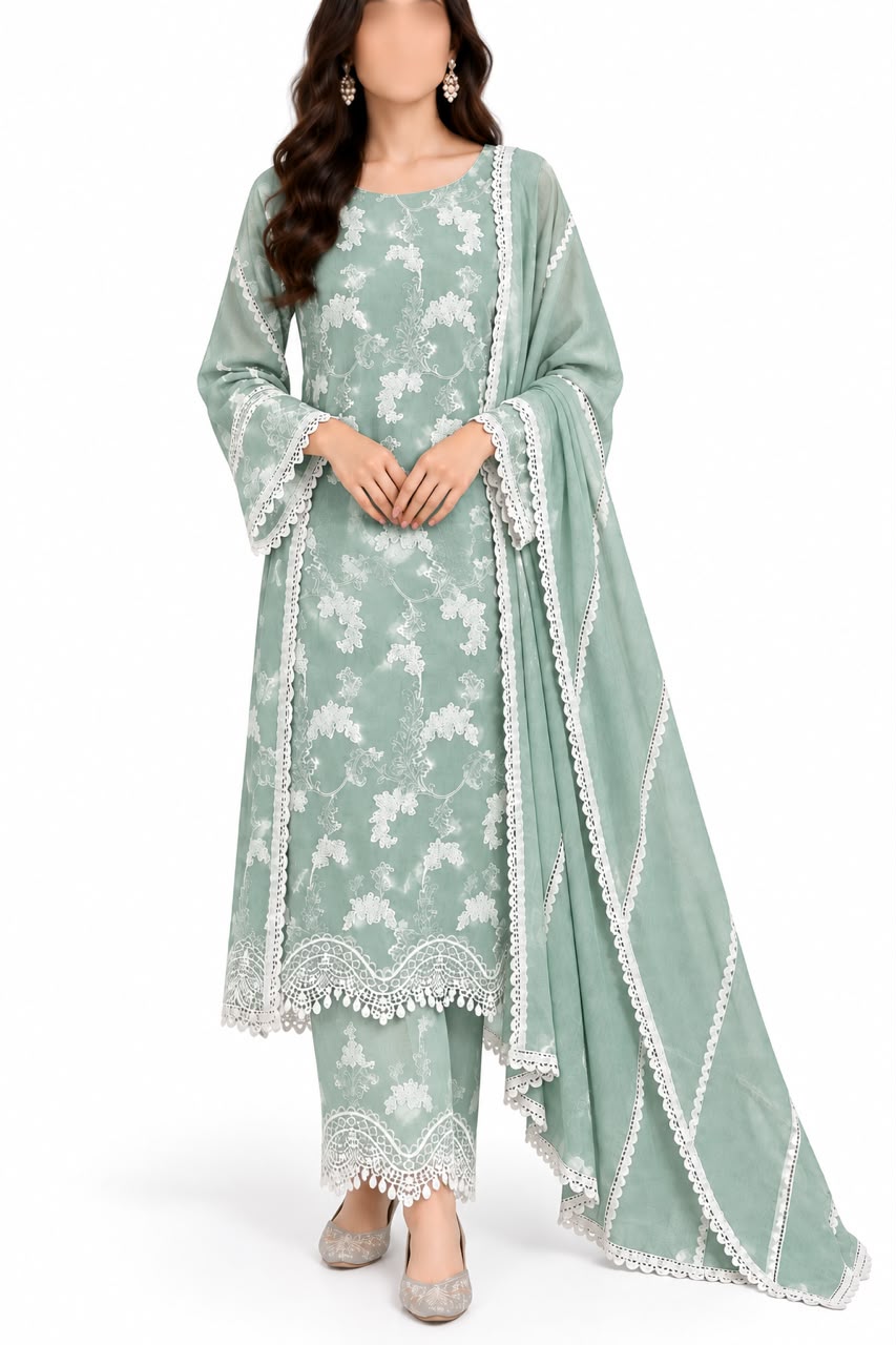 Jhoomti Bahaar unstitched suit set-pastel green