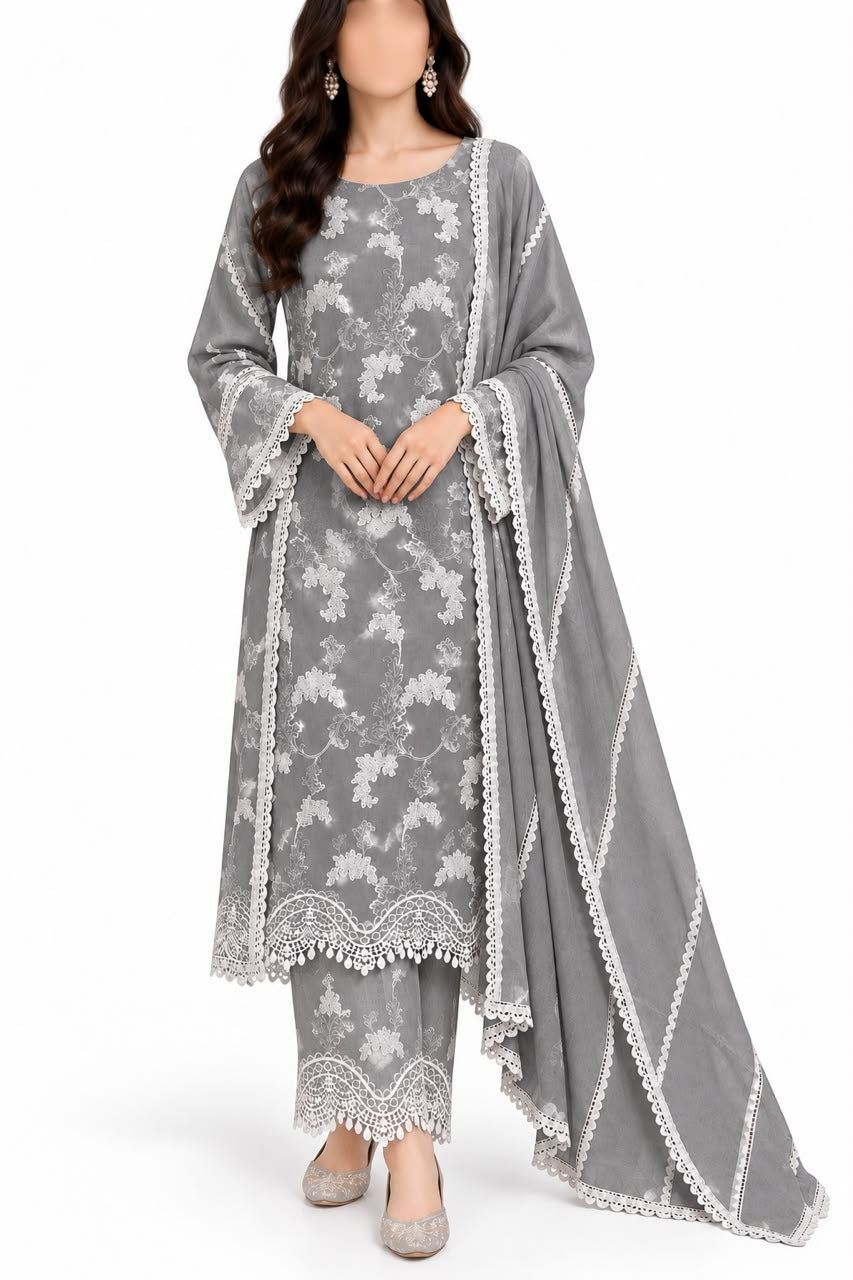Jhoomti Bahaar unstitched suit set-pastel grey
