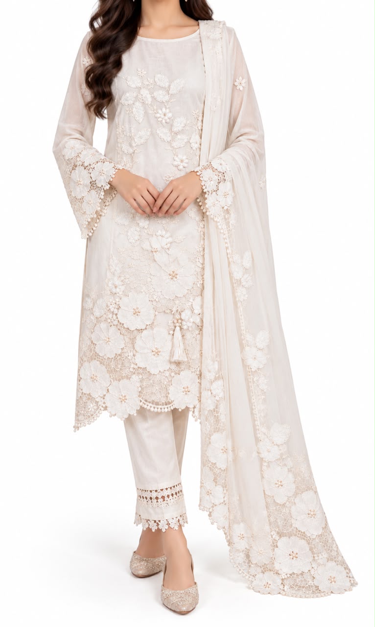 Chandni pearl lacecut un-stitched suit set